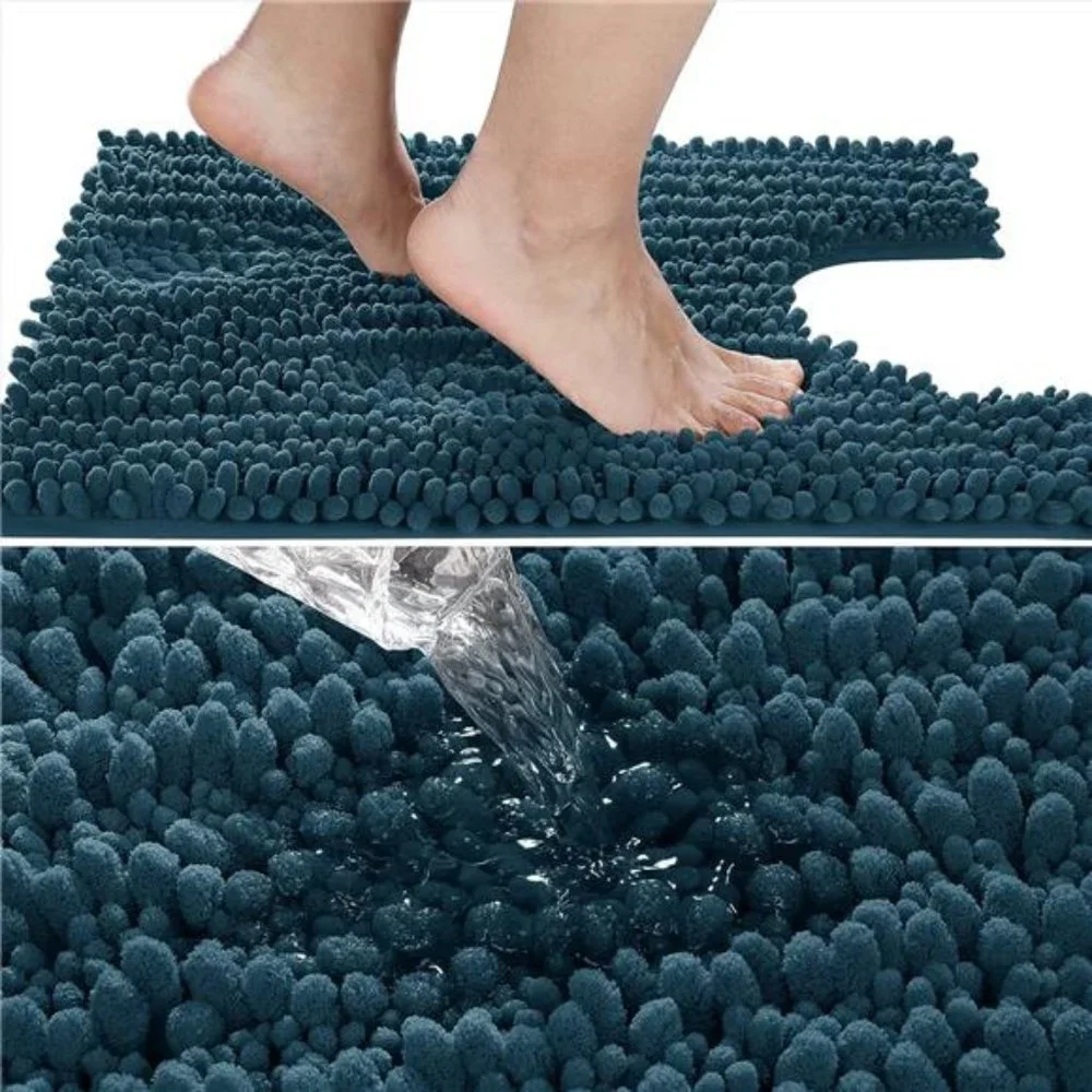 Luxury Shaggy Toilet BathMat U-Shaped Contour Rugs for Bathroom,24.4X20.4 Inches